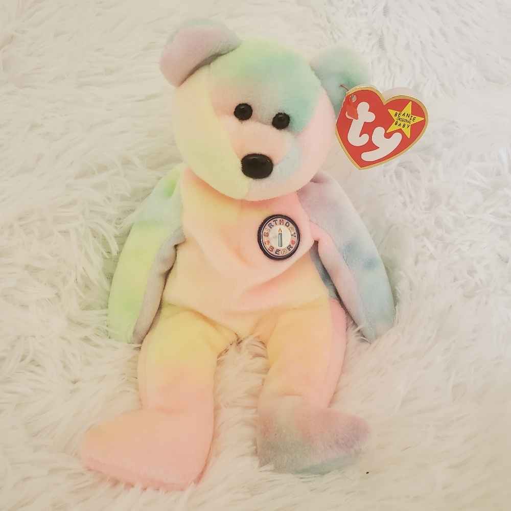 "B.B. Bear" Original Beanie Baby Birthday Bear, retired